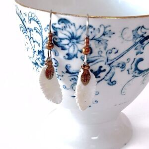 Carved Bone Feather Earrings